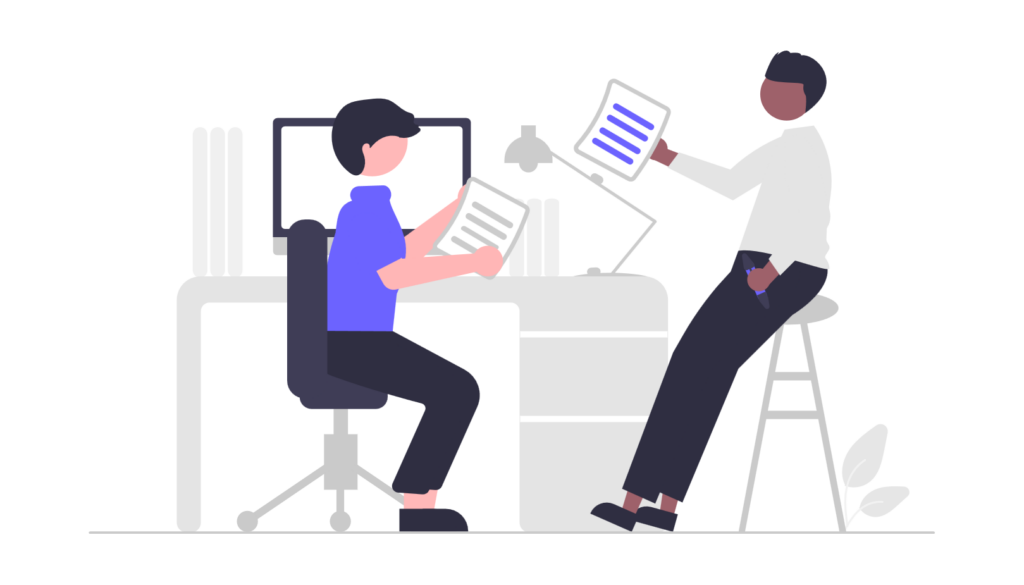 Deux personnes travaillent dans un bureau